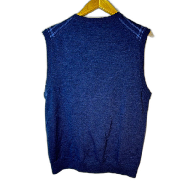 Brooks Brothers Blue Grid Pattern Extra Fine Merino V-Neck Sweater Vest Size XL - Picture 7 of 10